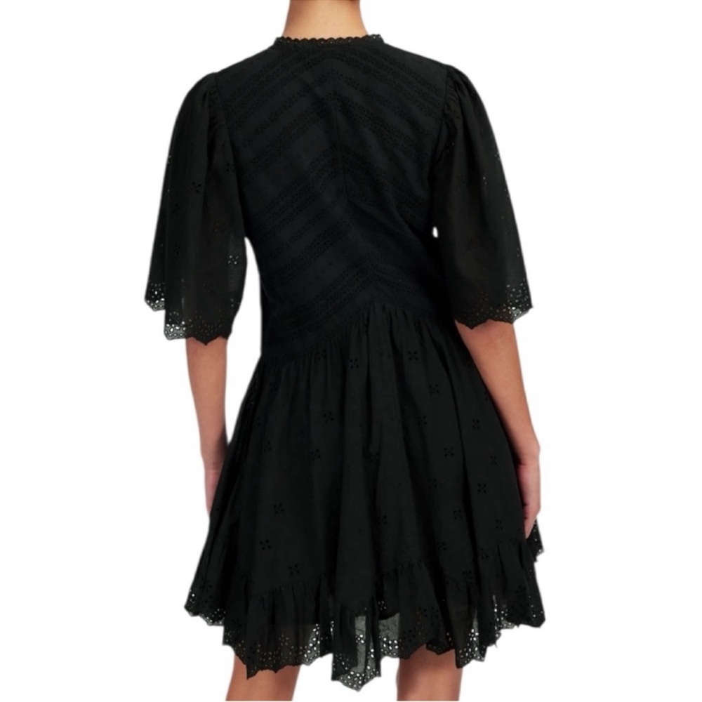 Madewell Eyelet Flutter Sleeve Mini Dress in Jet Black Cotton - Picture 4 of 8